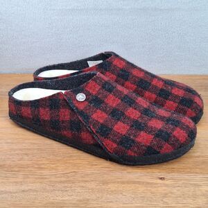 Birkenstock Zermatt Rivet Men's 10 EU 43 Buffalo Plaid Wool Felt Slippers Red